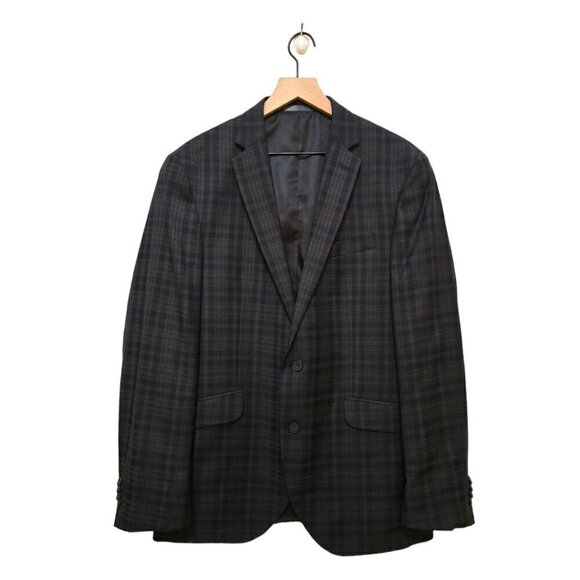 Kenneth Cole Gray & Black Tartan Plaid Single Breasted Blazer Sz 42R - Picture 1 of 7